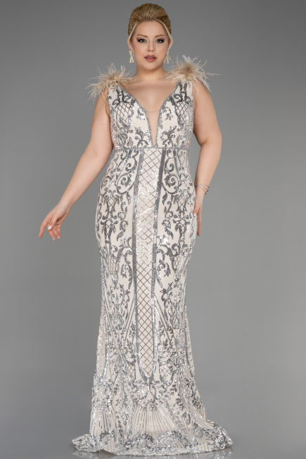 Long Beige Scaly Plus Size Engagement Dress ABU3671