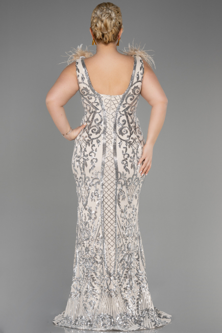 Long Beige Scaly Plus Size Engagement Dress ABU3671
