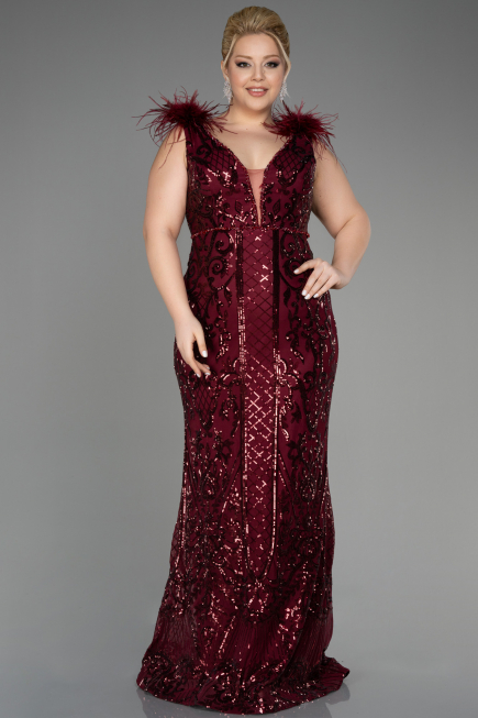 Long Burgundy Scaly Plus Size Engagement Dress ABU3671