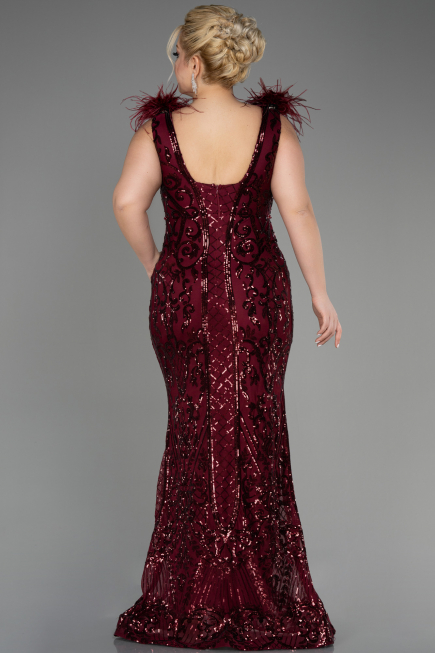 Long Burgundy Scaly Plus Size Engagement Dress ABU3671