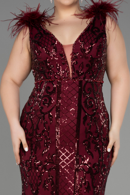 Long Burgundy Scaly Plus Size Engagement Dress ABU3671