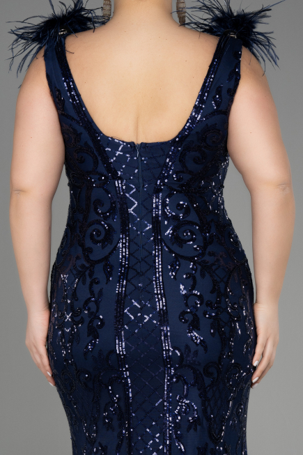 Long Navy Blue Scaly Plus Size Engagement Dress ABU3671