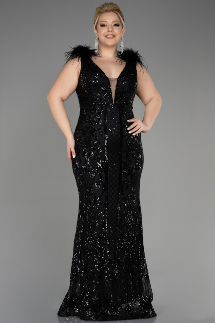 Long Black Scaly Plus Size Engagement Dress ABU3671