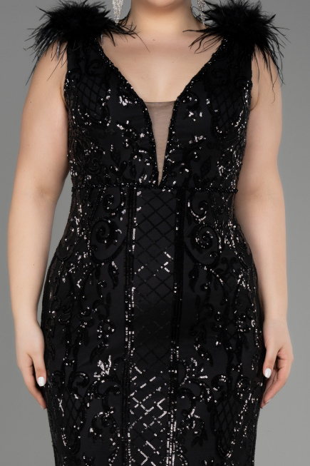 Long Black Scaly Plus Size Engagement Dress ABU3671