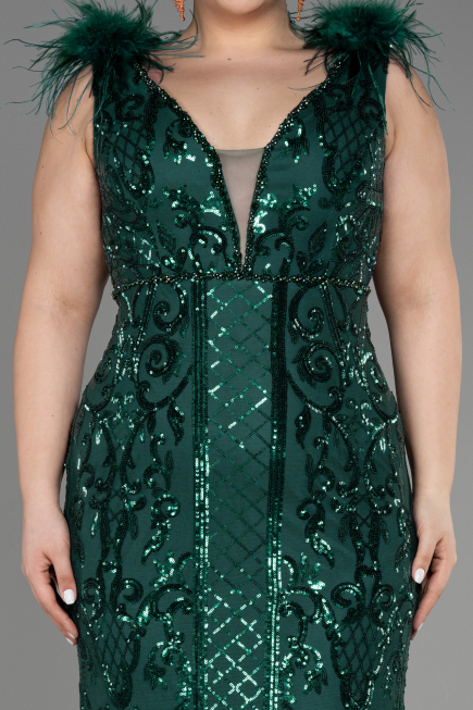 Long Emerald Green Scaly Plus Size Engagement Dress ABU3671