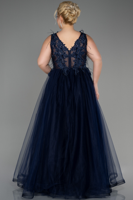 Long Navy Blue Plus Size Engagement Dress ABU3719
