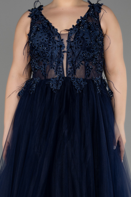 Long Navy Blue Plus Size Engagement Dress ABU3719