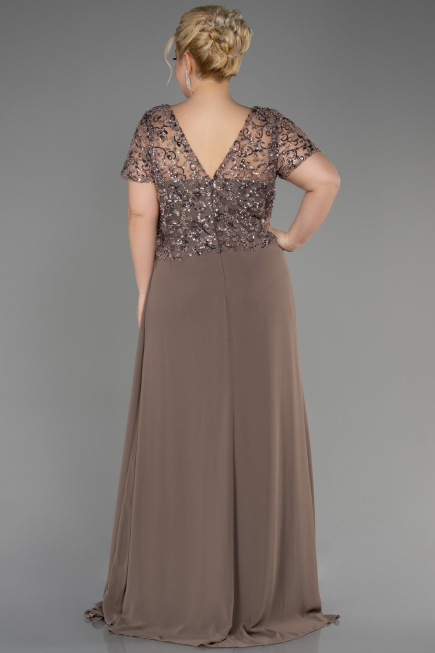 Long Cappuccino Chiffon Plus Size Engagement Dress ABU3731