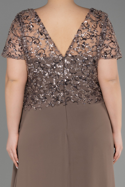Long Cappuccino Chiffon Plus Size Engagement Dress ABU3731