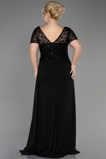 Long Black Chiffon Plus Size Engagement Dress ABU3731