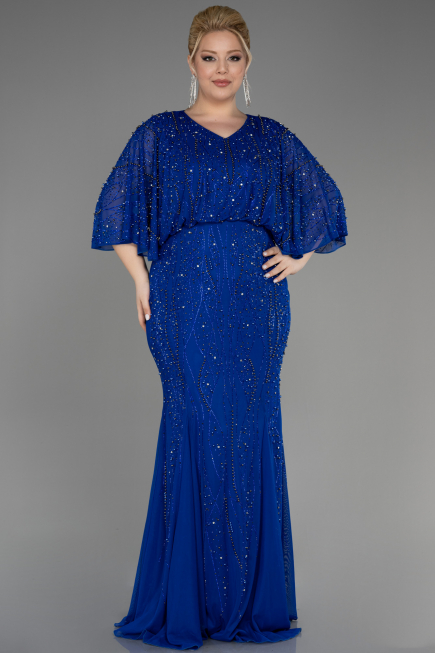 Long Sax Blue Plus Size Engagement Dress ABU3732