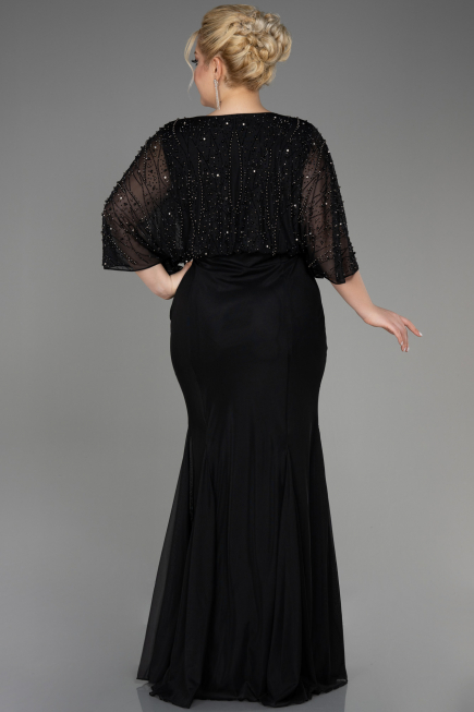 Long Black Plus Size Engagement Dress ABU3732