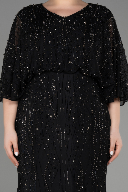 Long Black Plus Size Engagement Dress ABU3732