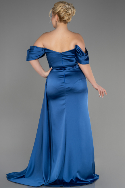 Long Indigo Satin Plus Size Engagement Dress ABU3655