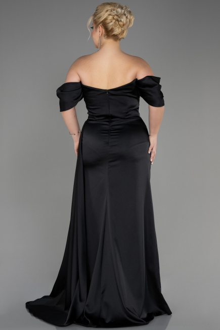 Long Black Satin Plus Size Engagement Dress ABU3655