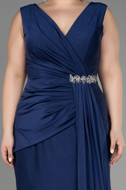 Long Navy Blue Formal Plus Size Dress ABU3737