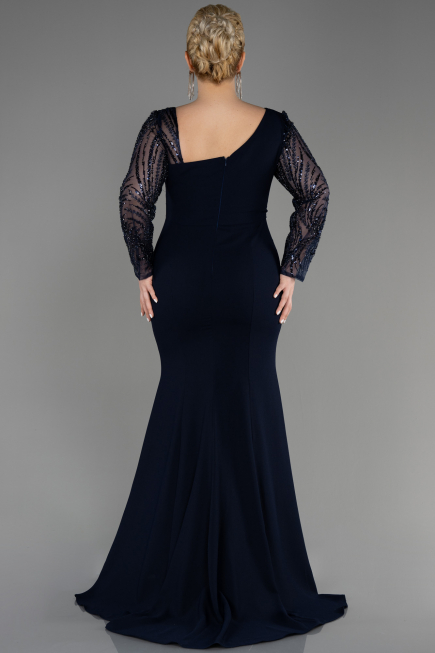 Long Navy Blue Plus Size Wedding Dress ABU3713