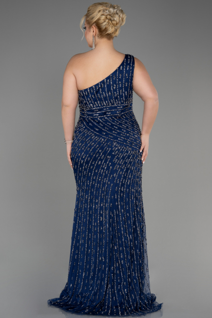 Long Navy Blue Plus Size Engagement Dress ABU3717