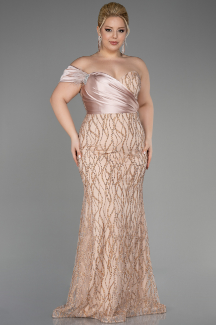 Long Gold Plus Size Engagement Dress ABU3739