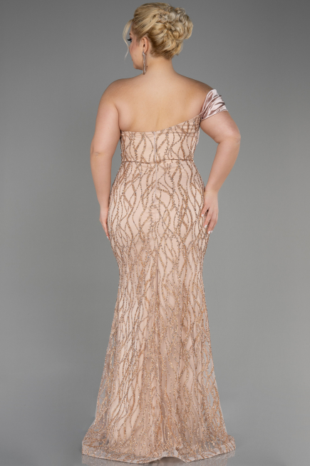 Long Gold Plus Size Engagement Dress ABU3739