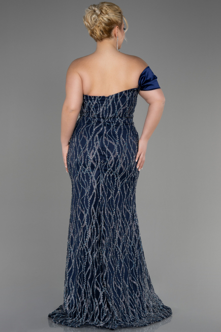 Long Navy Blue Plus Size Engagement Dress ABU3739