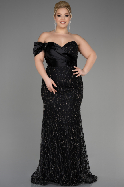 Long Black Plus Size Engagement Dress ABU3739