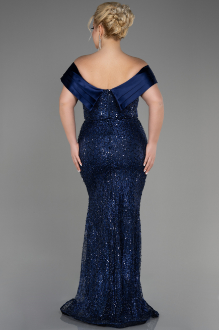 Long Navy Blue Plus Size Engagement Dress ABU3740