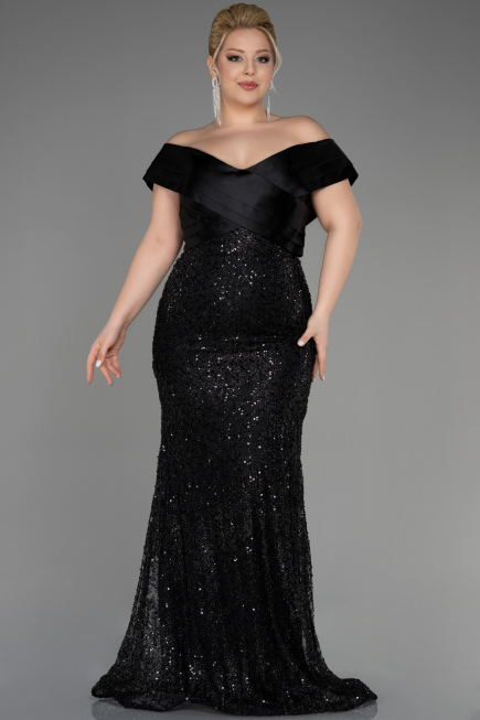 Long Black Plus Size Engagement Dress ABU3740