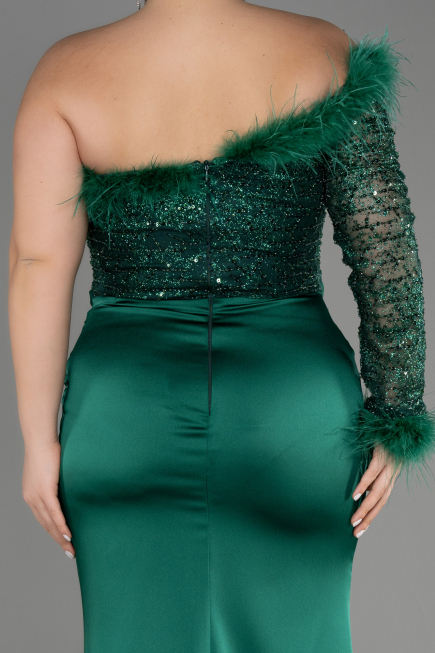 Long Emerald Green Satin Plus Size Engagement Dress ABU3741