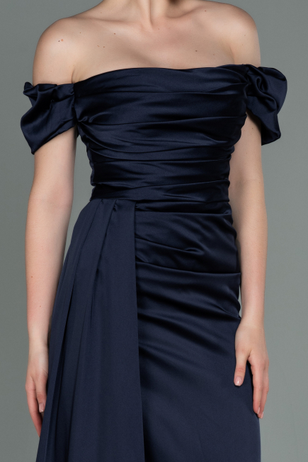 Navy Blue Long Satin Engagement Dress ABU1606