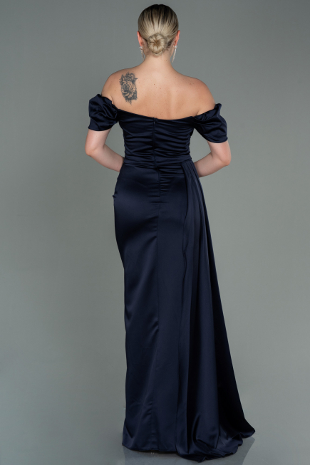 Navy Blue Long Satin Engagement Dress ABU1606