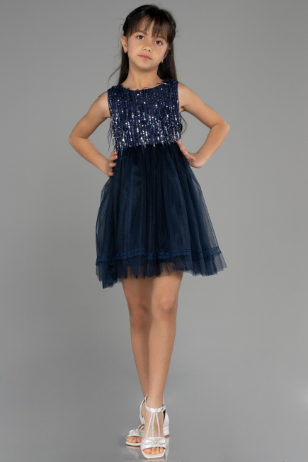 Short Navy Blue Girl Dress ABK1973
