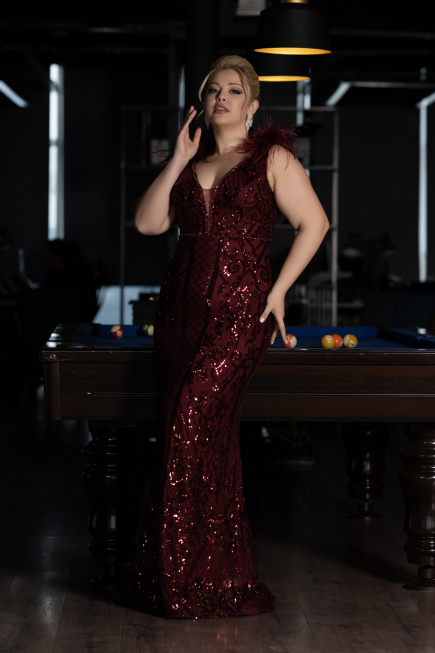 Long Burgundy Scaly Plus Size Engagement Dress ABU3671