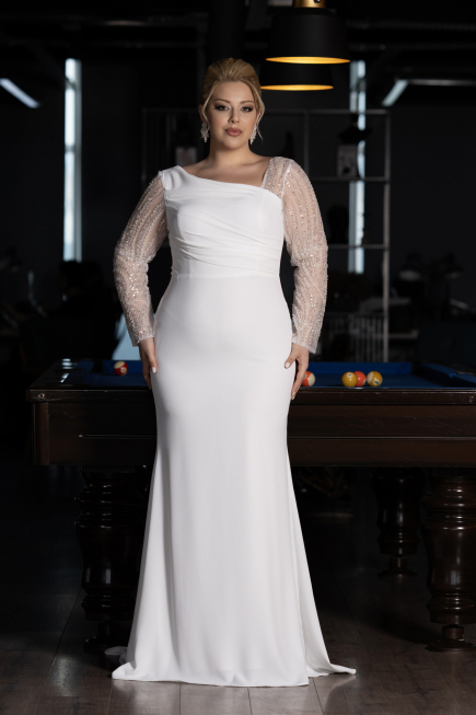 Long White Plus Size Wedding Dress ABU3713
