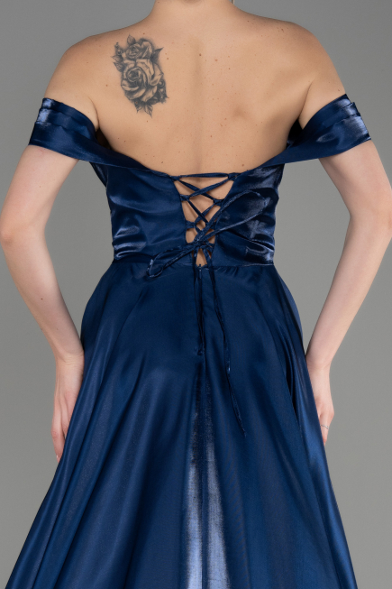 Long Navy Blue Satin Evening Dress ABU3774