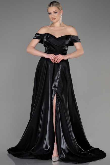 Long Black Satin Evening Dress ABU3774