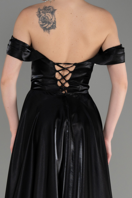 Long Black Satin Evening Dress ABU3774