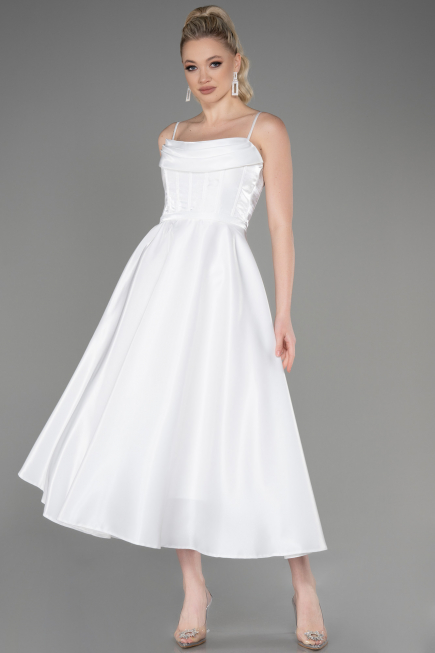 Midi White Satin Party Dress ABK2011