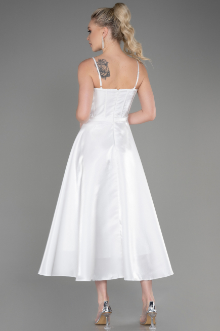 Midi White Satin Party Dress ABK2011