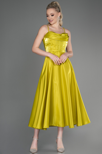 Midi Pistachio Green Satin Party Dress ABK2011