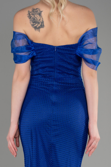 Long Sax Blue File Mermaid Prom Dress ABU3769