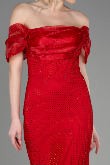Long Red File Mermaid Prom Dress ABU3769