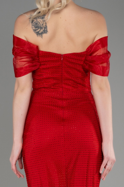 Long Red File Mermaid Prom Dress ABU3769