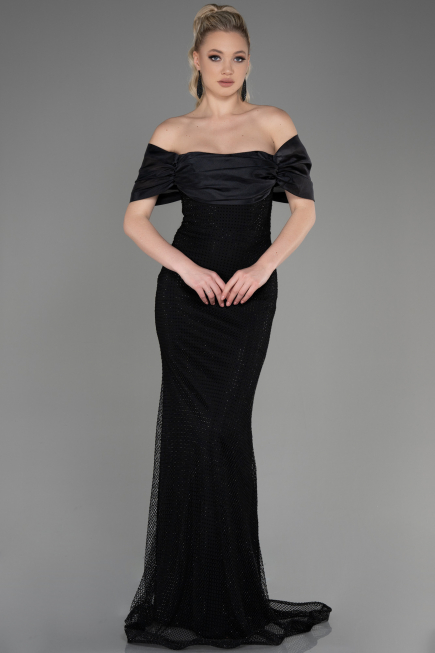 Long Black File Mermaid Prom Dress ABU3769