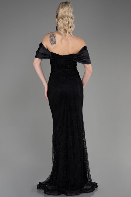 Long Black File Mermaid Prom Dress ABU3769