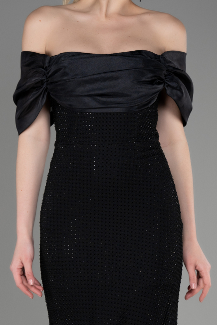 Long Black File Mermaid Prom Dress ABU3769