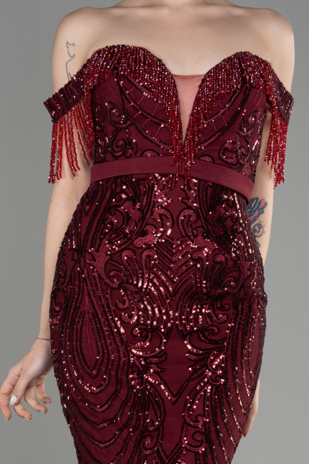 Long Burgundy Plus Size Engagement Dress ABU3785