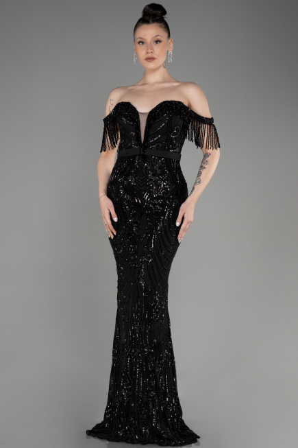 Long Black Plus Size Engagement Dress ABU3785