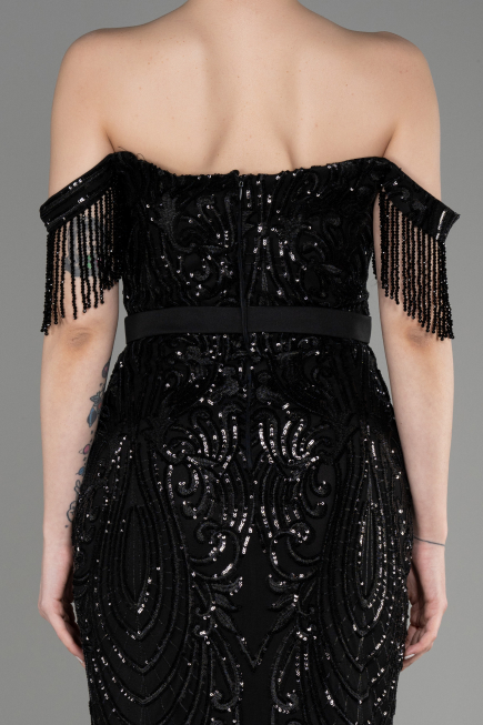 Long Black Plus Size Engagement Dress ABU3785