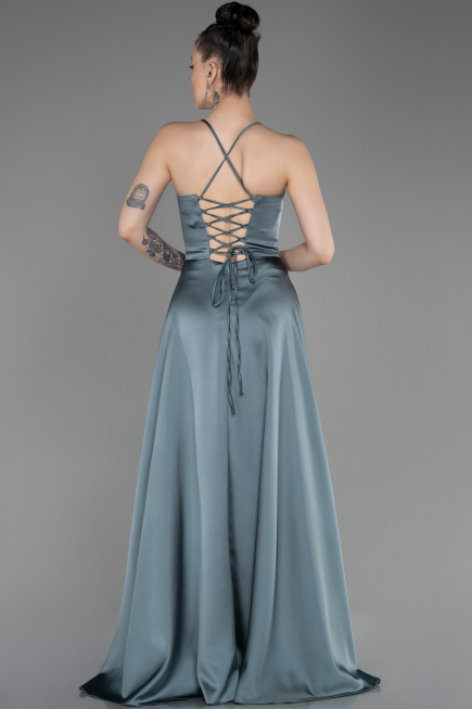 Long Turquoise Satin Prom Gown ABU3809
